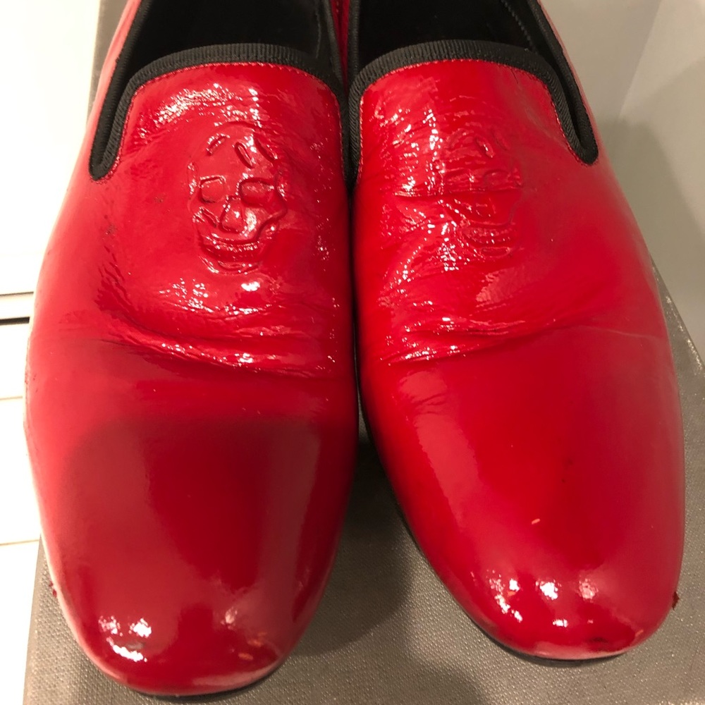 Alexander McQueen Red Leather Skull front loafers